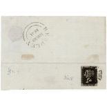 GB - 1840 Penny Black Plate 8 (B-B) three margins, tied with good black MX to small part cover,