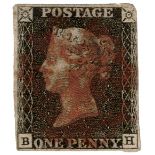 GB - 1840 Penny Black Plate 7 (B-H) three margins, scuffed corner n/w. Fair used, cat £400