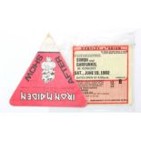 Iron Maiden Back Stage Pass (seventh tour) 1988? With Simon & Garfunkel ticket 1982 Wembley. (2)