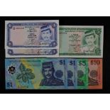 Brunei (7), 10 Ringgit dated 1998, 5 Ringgit dated 1986 & 1996, 1 Ringgit dated 1984, 1988 and