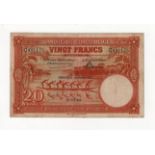 Belgian Congo 20 Francs dated 10th May 1944, 'Cinquieme Emission-1944' overprint on front, serial