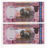 Rwanda 5000 Francs (2) dated 1st February 2009, 'XX' prefix REPLACEMENT notes, a consecutively