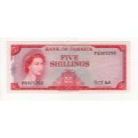 Jamaica 5 Shillings Law 1960 issued 1964, Queen Elizabeth II portrait, signed R.T.P. Hall, serial FG