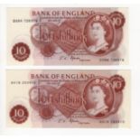 Fforde 10 Shillings (2) issued 1967, FIRST RUN 'A01N' prefix and LAST RUN 'D38N' prefix, serial A01N