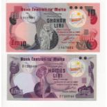 Malta (2), 10 Pounds Liri & 5 Pounds Liri dated Law 1967 issued 1979, serial C/21 917821 & B/20