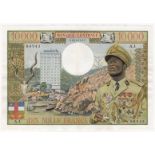Equatorial African States 10000 Francs issued 1968, President Bokassa portrait at right, FIRST