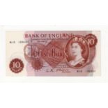 O'Brien 10 Shillings issued 1961, rare LAST RUN REPLACEMENT note 'M18' prefix, serial M18 195031 (