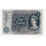 Fforde 5 Pounds issued 1967, rare FIRST RUN REPLACEMENT note '01M' prefix, serial 01M 777237 (