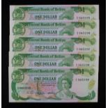 Belize 1 Dollar dated 1st November 1983 (5), a consecutively numbered run of 5 notes, serial A/8