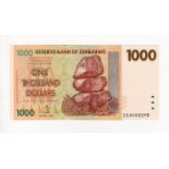 Zimbabwe 1000 Dollars dated 2007, scarce REPLACEMENT note 'ZA' prefix, serial ZA 0033293 (TBB