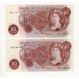 Fforde 10 Shillings (2) issued 1967, rare FIRST RUN '26R' prefix and LAST RUN '99Z' prefix, serial