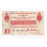 Bradbury 10 Shillings issued 1915, 5 digit serial number K/71 15465 (T12.1, Pick348a) some stains
