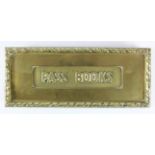 Brass letter box 'PASS BOOKS' probably original from a building society branch, mounted on wooden