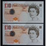 Bailey 10 Pounds (2), Column Sort pair issued 2004, rare FIRST PREFIX of LAST SERIES 'HL01' prefix