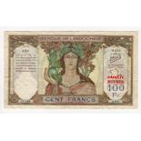 Tahiti 100 Francs issued 1940, scarce Provisional issue with 'Noumea' overprint beneath the