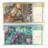 Slovakia (2), 500 Korun dated 1st October 1993 and 200 Korun dated 1st August 1995, Commemorative