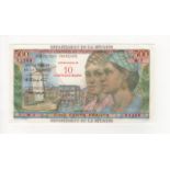 Reunion 10 Nouveaux Francs overprint on 500 Francs issued 1971, signed Postel-Vinay and Clappier,