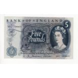 Hollom 5 Pounds issued 1963, FIRST RUN 'A01' prefix, serial A01 108631 (B297, Pick375a)