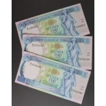 Malta 5 Liri (3) issued 1989 (Law 1967), a consecutively numbered pair and one other, serial B/4