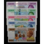 Central African States, a group of Uncirculated notes from Cameroun (5), 10000 Francs dated 2002,