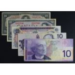 Canada 10 Dollars (5), a range of 5 different issues dated 1937, 1954, 1971, 1989, 2001, Fine