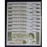 Saint Helena 1 Pound (9) issued 1981, a consecutively numbered run of 9 notes, serial A/1 362358 -