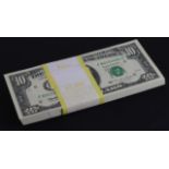 USA 10 Dollars (100) dated series 1995, a full bundle of consecutively numbered notes still in