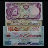 Cyprus (5), 20 Pounds dated 1st October 2001, nice RADAR serial V 049940 (TBB B321b, Pick63b)