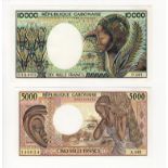 Gabon (2), 10000 Francs issued 1984, serial P.001 510992 (TBB B206a, Pick7a) and 5000 Francs