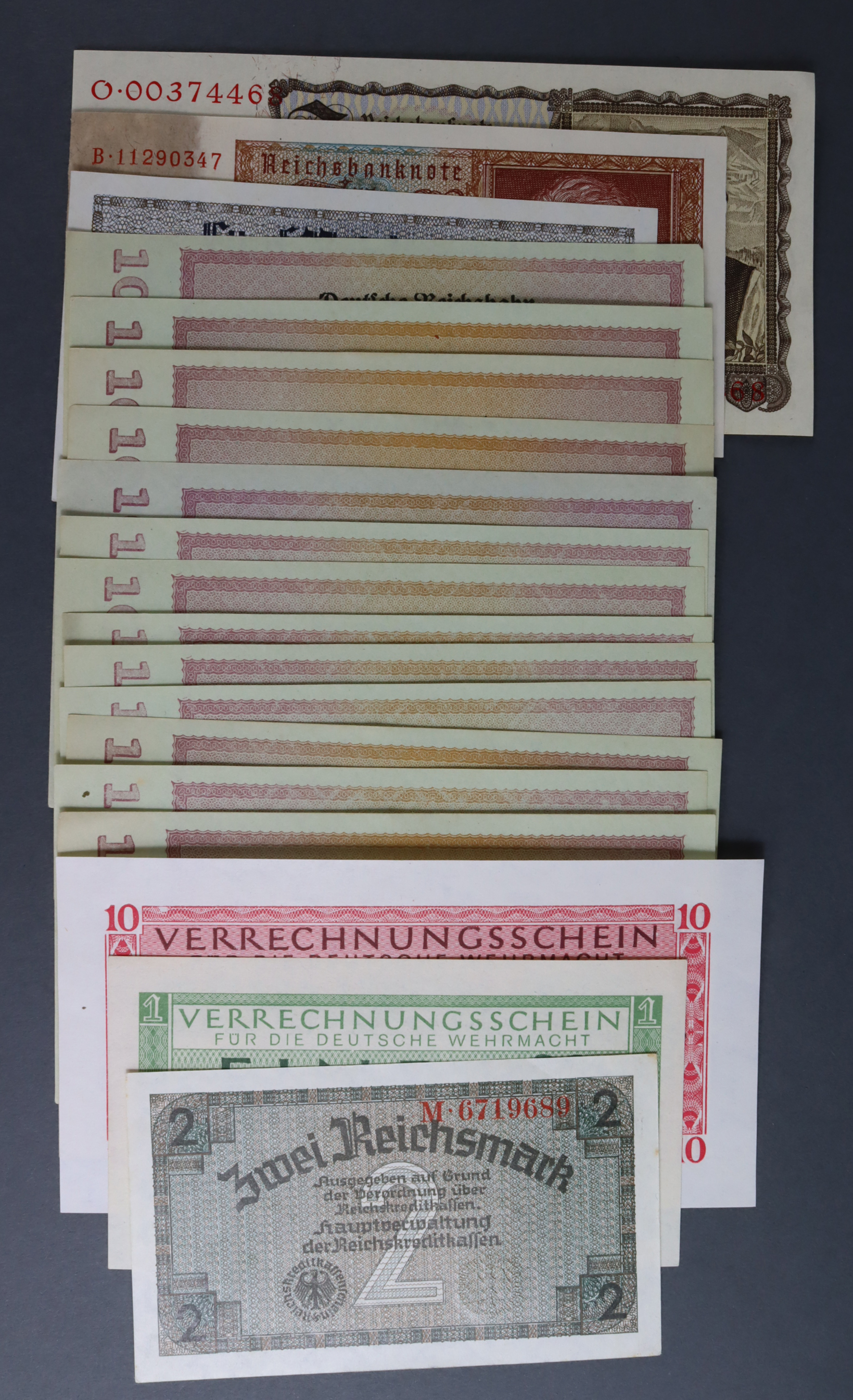Germany (19), 1 Reichsmark & 10 Reichsmark dated 15th September 1944, WW2 Military Wehrmacht