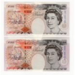 Kentfield 10 Pounds (2) issued 1992 & 1993, both FIRST RUN notes, serial A01 007195 & DD01 001042 (