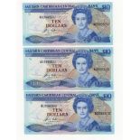 East Caribbean 10 Dollars (3) issued 1985 - 1993, Anguilla issue with U suffix, a consecutively