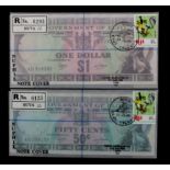 Fiji (2), 1 Dollar and 50 Cents issued 1969, first date and serial number for the first Dollar