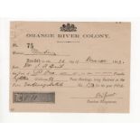 South Africa Orange River Colony receipt dated 26th March 1903 for 1 Pound 18 Shillings on