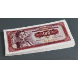 Yugoslavia 100 Dinara (50) dated 1st May 1955, a consecutively numbered run serial XG481532 -