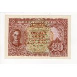 Malaya 20 Cents dated 1941, King George VI portrait, scarcer issue without dots below script at