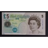 Lowther 5 Pounds issued 2002 'Cut Halo', very rare LAST RUN REPLACEMENT note 'LL90' prefix, serial