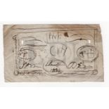 Paper ephemera, hand drawn sketch for bank note design dated 1834