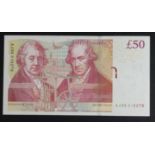 Cleland 50 Pounds issued 2015, scarce FIRST RUN 'AJ36' prefix, serial AJ36 215276 (B413, Pick393c)