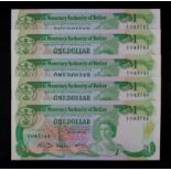 Belize 1 Dollar dated 1st June 1980 (5), a consecutively numbered run of 5 notes, serial A/5