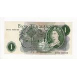 Fforde 1 Pound issued 1967, very scarce LAST RUN note 'U45E' prefix, scarcer issue with 'G' on