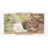 Reunion 20 Nouveaux Francs overprint on 1000 Francs issued 1971, signed Postel-Vinay and Clappier,