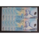 New Zealand 10 Dollars (10) issued 1999, Polymer issue signed D.T. Brash, a consecutively numbered
