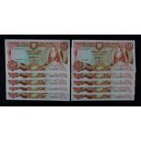 Cyprus 50 Cents (10) dated 1st October 1983, a consecutively numbered run of 10 notes, serial