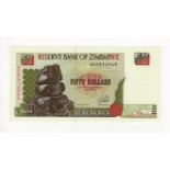 Zimbabwe 50 Dollars dated 1994, scarce REPLACEMENT note 'AE' prefix, serial AE 0412064 (TBB