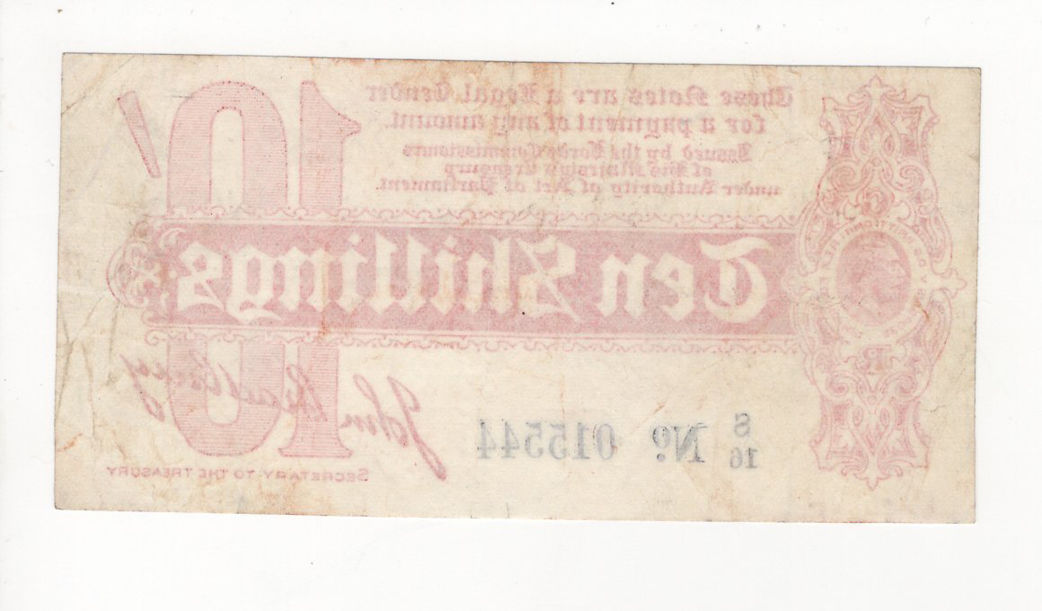Bradbury 10 Shillings issued 1914, serial S/16 015544, No. with dot (T8, Pick346) small edge nick, - Image 2 of 2