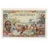 Central African Republic 5000 Francs dated 1st January 1980, serial J.2 47161 (TBB B107a, Pick11)