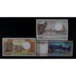 Djibouti (5), 1000 Francs issued 1988, 500 Francs (2) issued 1979, this without signature, and
