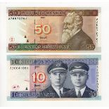 Lithuania (2), 50 & 20 Litu dated 2003 & 2007, rare REPLACEMENT notes, serial AZ 6570761 & AZ