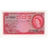 British Caribbean Territories 1 Dollar dated 2nd January 1962, portrait Queen Elizabeth II, serial